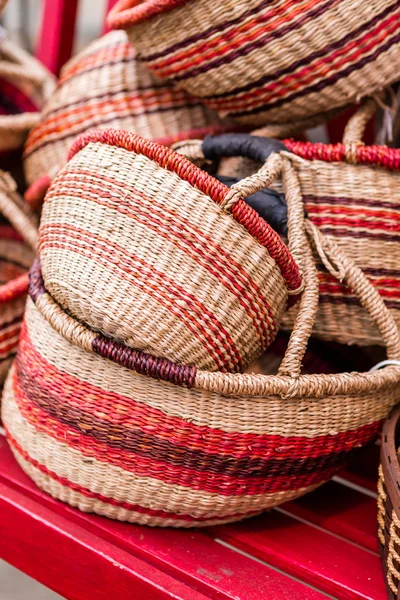 Wicker basket with red stripes — Stock Photo, Image