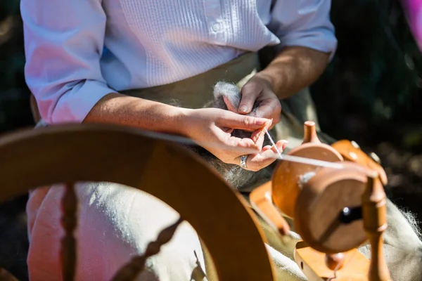 Wool spinning with vintage tools