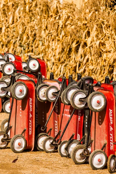 Chariots rouges au carré de citrouille — Photo