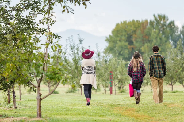 Människor gå på Apple farm — Stockfoto