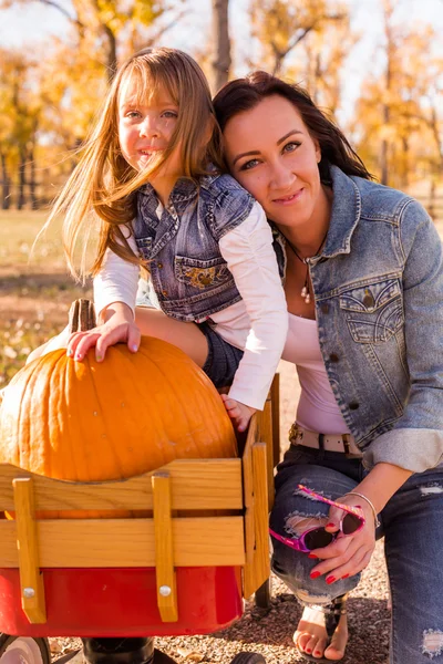 Familie met pumpkins — Stockfoto