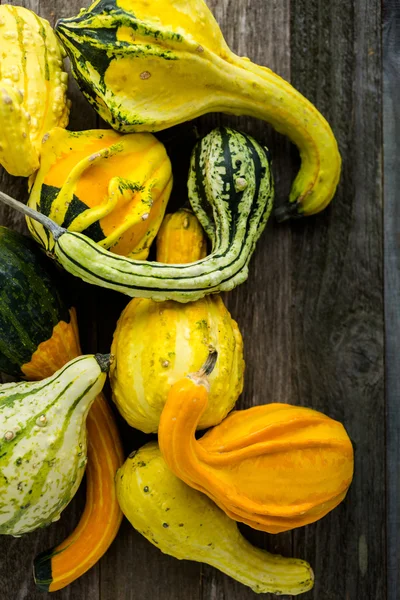 Bio-Kürbisse auf Holztisch — Stockfoto