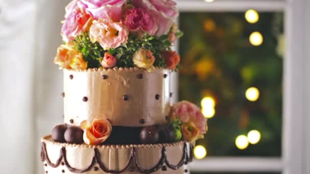 Gourmet gâteau de mariage à plusieurs niveaux — Video