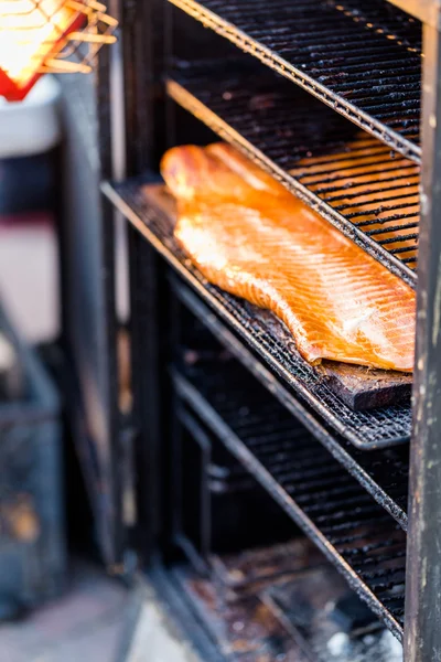 Smoked salmon in oven — Stock Photo, Image