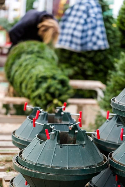 Christmas tree buckets — Stock Photo, Image