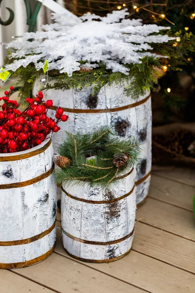 Front porch decorated with snowflakes — Stock Photo, Image