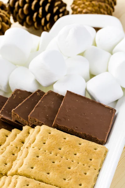 Smores Station mit großen weißen Marshmallows — Stockfoto