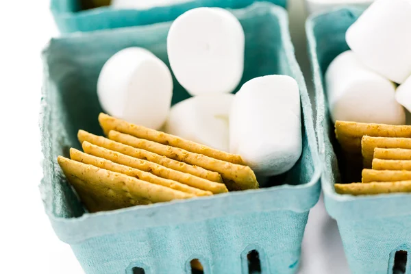 Smores σταθμός με μεγάλα άσπρα marshmallows — Φωτογραφία Αρχείου