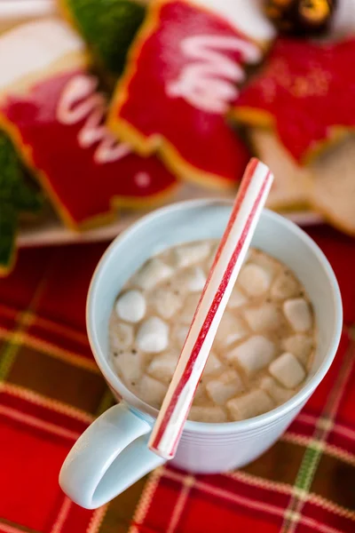 Hot chocolate garnished with small white marshmallows — Stock Photo, Image