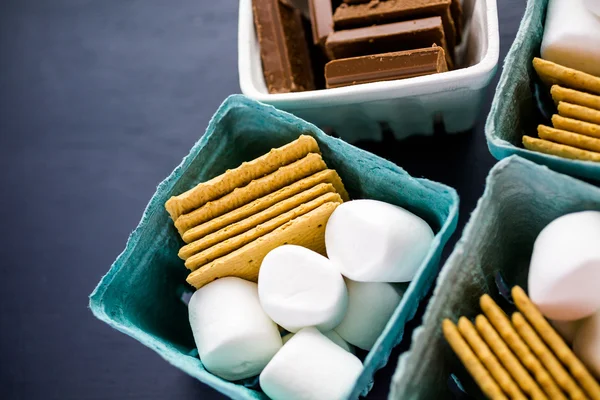 Stazione Smores con grandi marshmallow bianchi — Foto Stock