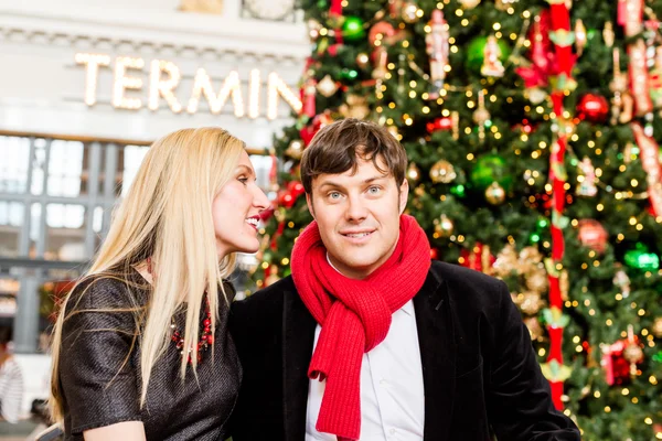 Young happy couple with presents — Stock Photo, Image