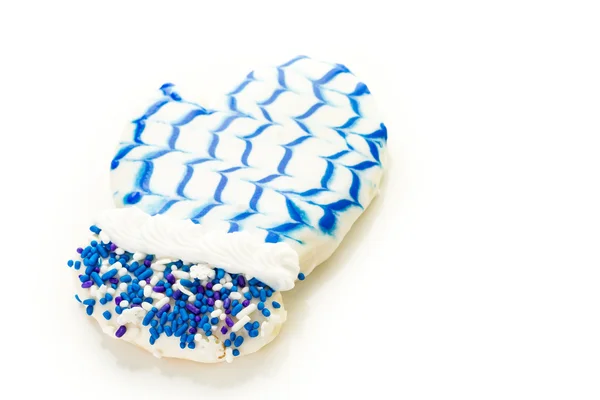 Biscotti bianchi e blu a forma di guanti invernali — Foto Stock