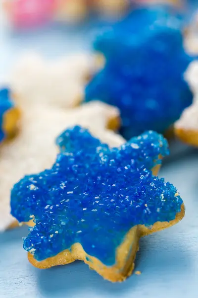 White and blue stars hand frosted sugar cookies — Stock Photo, Image