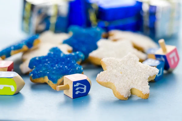 Hanukkah white and blue stars hand frosted sugar cookies — Stock Photo, Image