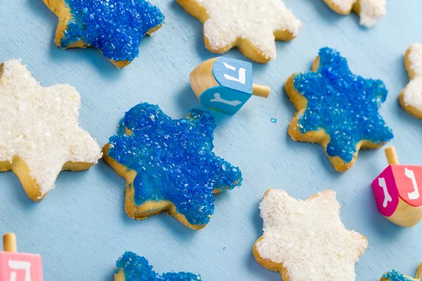 Hanukkah white and blue stars hand frosted sugar cookies — Stock Photo, Image
