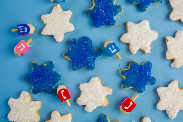 Hanukkah white and blue stars hand frosted sugar cookies — Stock Photo, Image
