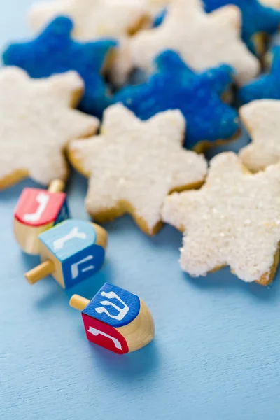 Hanukkah white and blue stars hand frosted sugar cookies — Stock Photo, Image