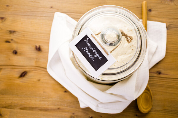 Sourdough starter in large glass jar