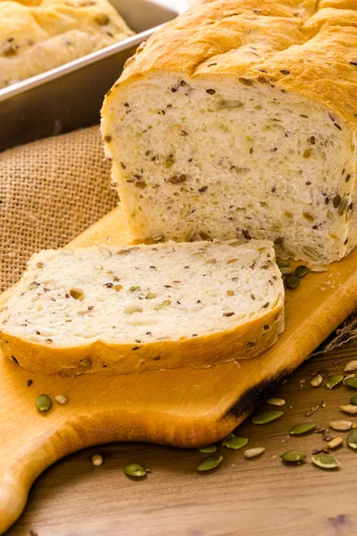 Artisan sourdough seeded bread — Stock Photo, Image