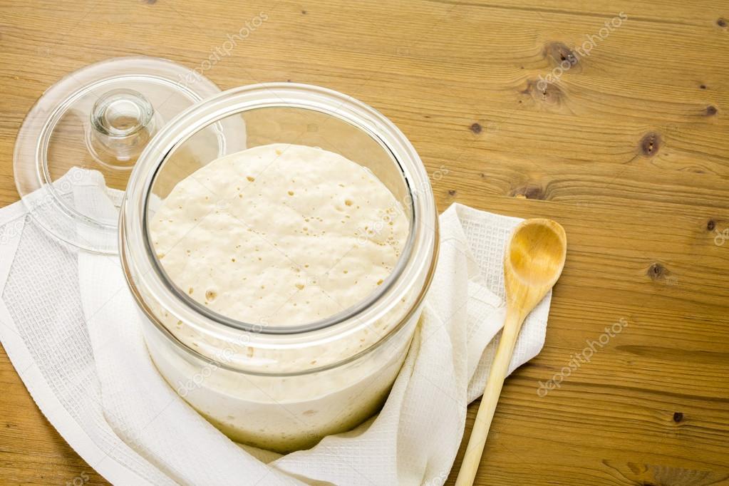 Sourdough starter in large glass jar