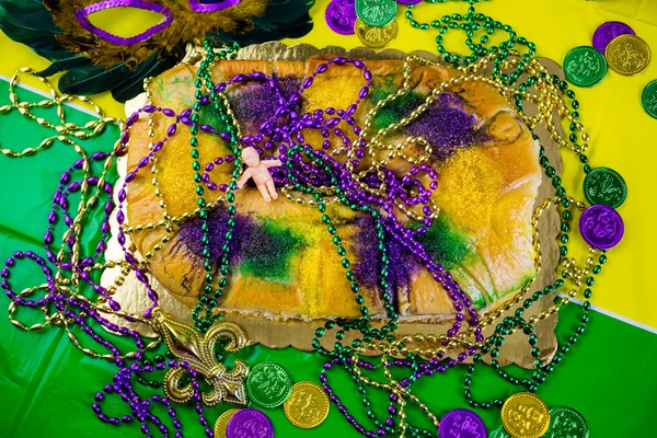 Koning taart dicht voor Mardi Gras — Stockfoto