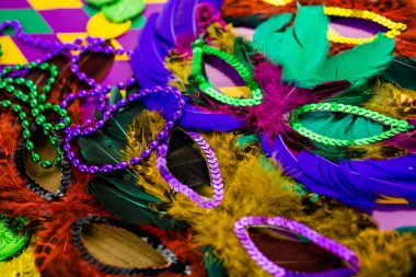 Mardi Gras partisi için çok renkli süslemeleri