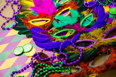 Mardi Gras partisi için çok renkli süslemeleri