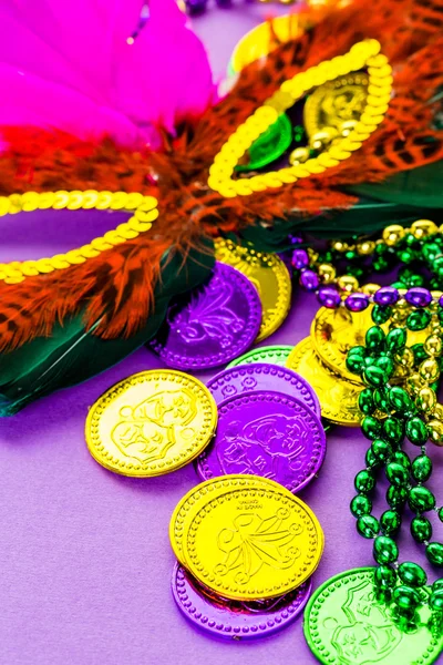 Multicolored decorations for Mardi Gras party — Stock Photo, Image