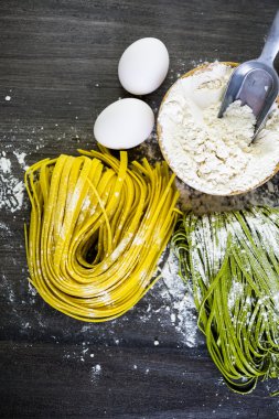 Linguine pasta with farm fresh produce clipart