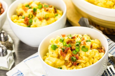 Macaroni and cheese with bacon bits clipart