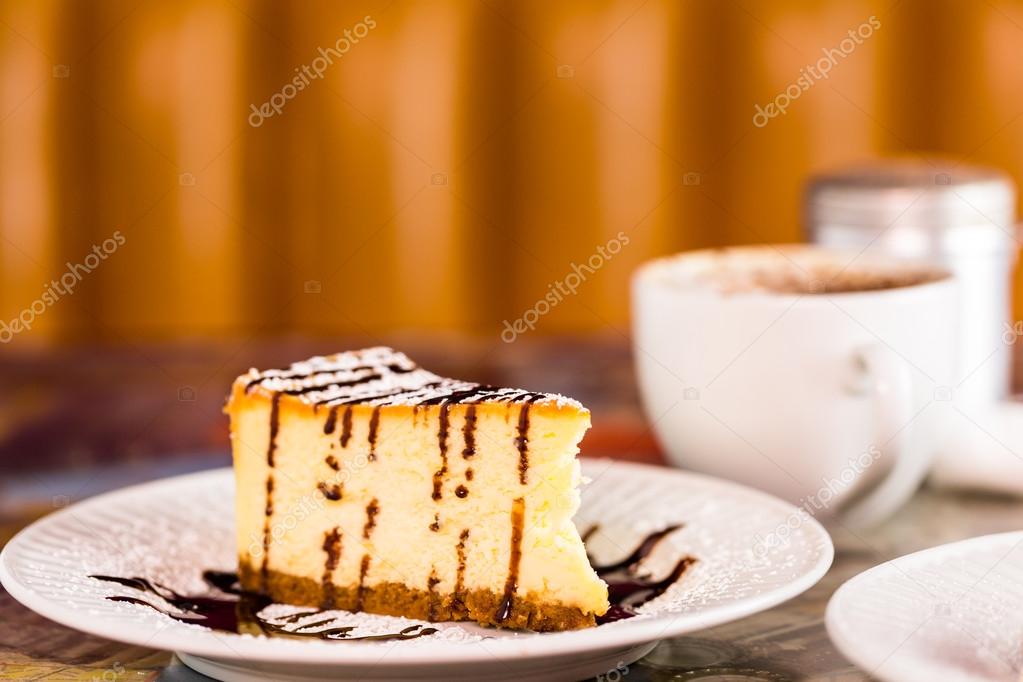 Fresh Italian Bailey's cheesecake with coffee