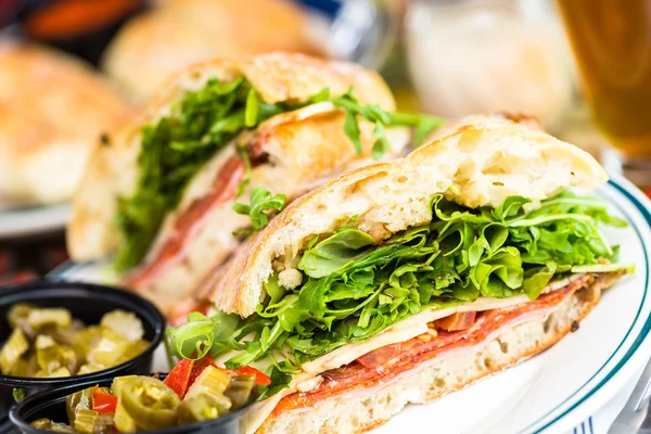 Sub sandwich with melted mozzarella cheese — Stock Photo, Image
