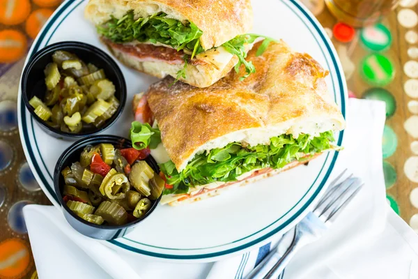 Sub sandwich with melted mozzarella cheese — Stock Photo, Image