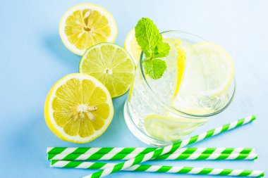 Taze narenciye meyve ve buz ile su.