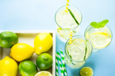 Taze narenciye meyve ve buz ile su.