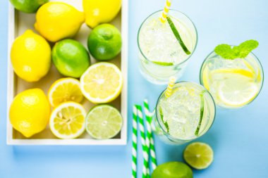 Taze narenciye meyve ve buz ile su.