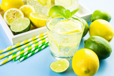 Taze narenciye meyve ve buz ile su