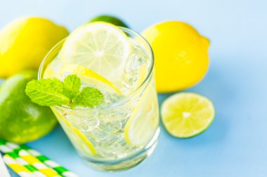 Taze narenciye meyve ve buz ile su