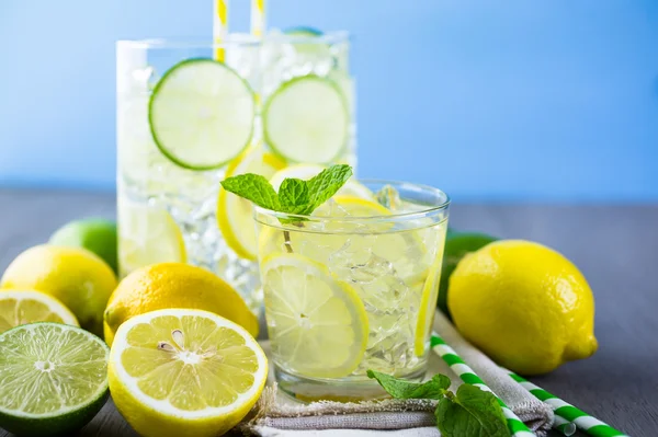 Water with fresh citrus fruits and ice. — Stock Photo, Image