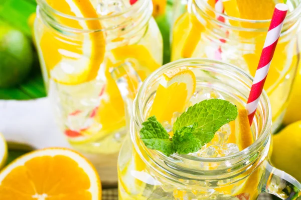 Vand med friske citrusfrugter og is - Stock-foto