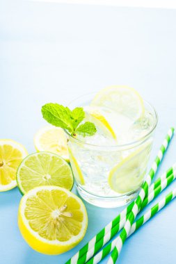 Taze narenciye meyve ve buz ile su