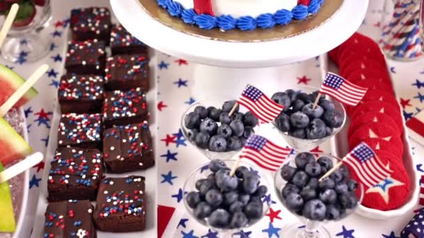 Desserts on the table for July 4th party — Stock Video