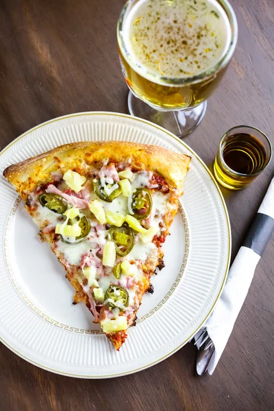 Pineapple ham and hot peppers pizza — Stock Photo, Image