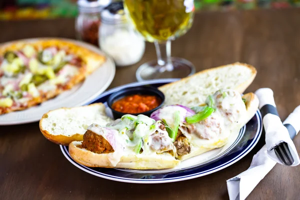 Meatball sandwich with sauce on the plate — Stock Photo, Image