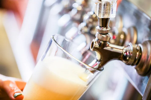 Bartender pouring draft beer — Stock Photo, Image