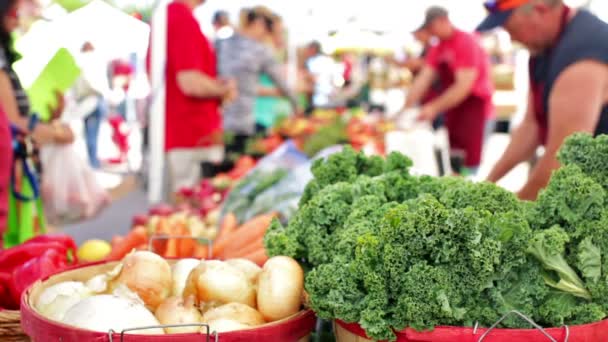 Sommerbauernmarkt in der Hauptstraße — Stockvideo