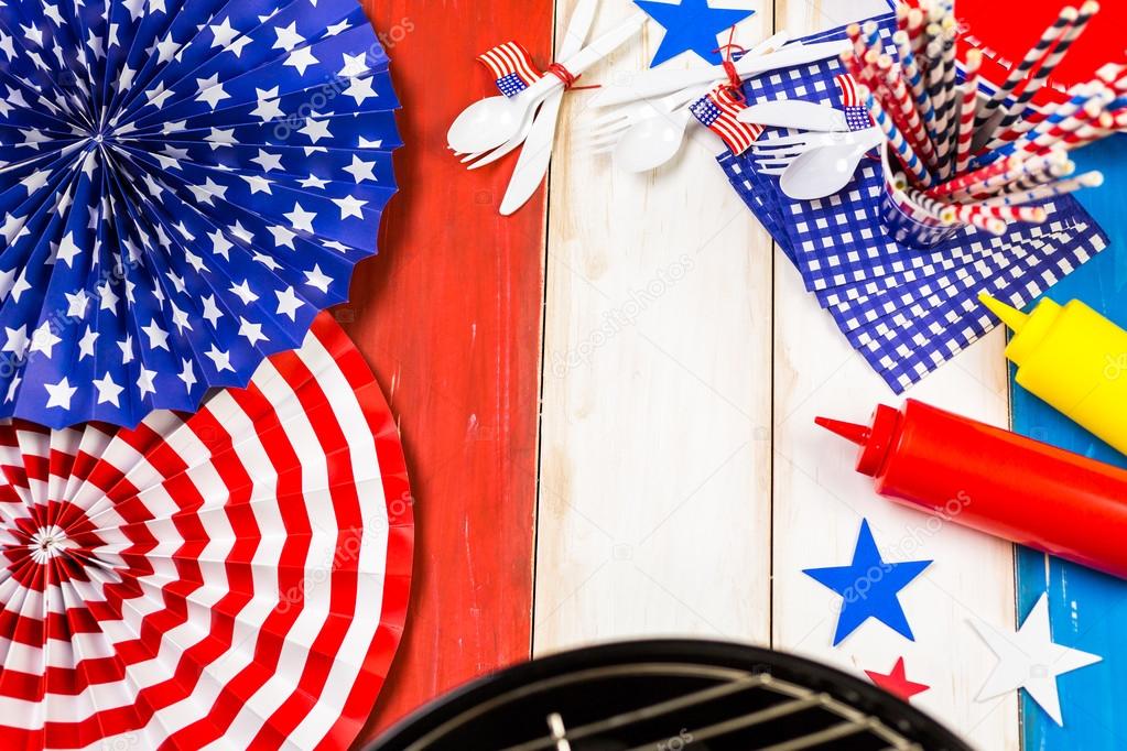 White, blue and red decorations for July 4th barbecue