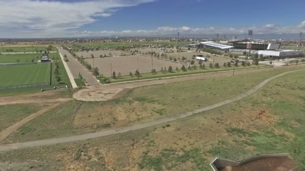 Aerial view of Downtown Littleton light rail station. — Stock Video