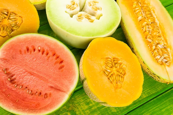 Variety of organic melons sliced — ストック写真