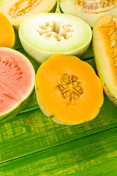 Variety of organic melons sliced — ストック写真
